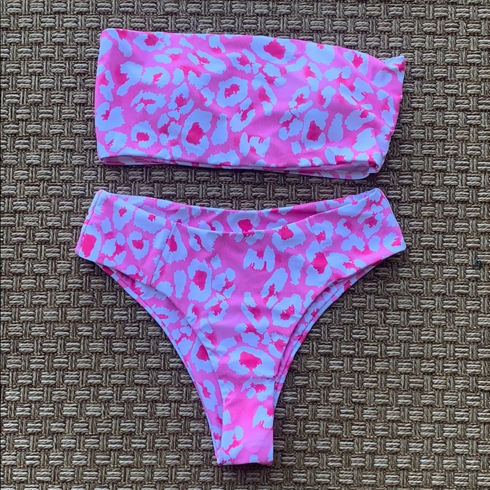 High waisted pink cheetah bikini NEVER WORN